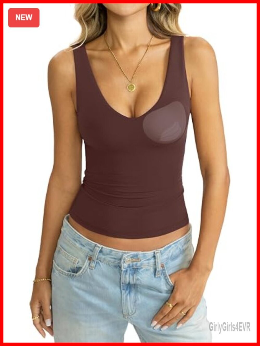 Padded Double Lined Tank Top Deep V Neck Sleeveless Summer Outfit